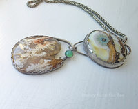 Regency Plume Agate pendant with chrysoprase and art glass by Mikeline Reusse