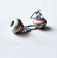 Cream, aqua and orange lampwork earrings