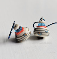 Polka dot lampwork earrings in cream, aqua and fluorescent orange