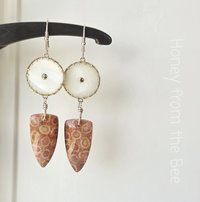 Statement earrings in red and white