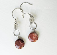 Circles earrings with red coral agate