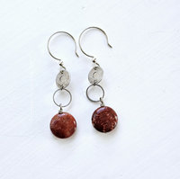 Red fossilized coral agate earrings with silver