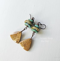 Coral Agate with turquoise and lampwork - earrings for every day