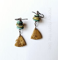 Turquoise earrings with lampwork and coral agate dangles