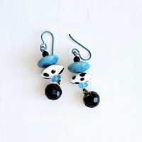 Lampwork earrings in aqua, black and white