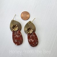 Vintage brass and Bird's Eye Jasper earrings in red and gold