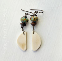 Lampwork earrings in teal, cream and brown