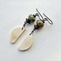 Summer earrings in teal, brown and cream