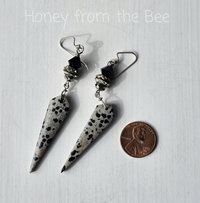 Polka dot earrings in black, grey and gold