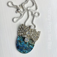 Vintage rhinestone necklace with chrysocolla