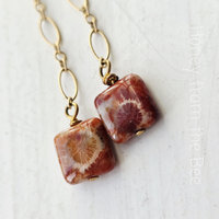 Fall earrings feature fossilized coral agate