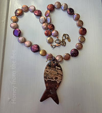 Ocean Jasper necklace with red and rose coin pearls