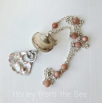 Lampwork necklace with peach moonstone and sterling silver