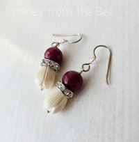 Flower earrings in deep rose and cream