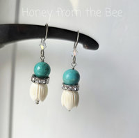 Boho style earrings in turquoise and cream