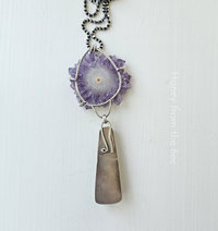 Artisan Gemstone necklace in lavender and silver - photo shows back
