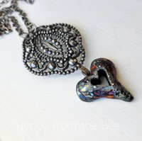 Boho Gothic style necklace features ceramic heart