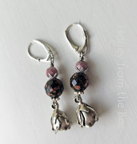 Mexican Red Snowflake jasper earrings with silver rosebud