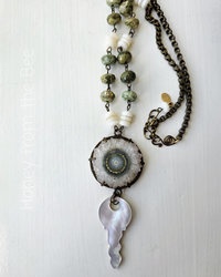 One of a kind Talisman necklace in green and white