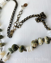 Faceted Rhyolite necklace with mother of pearl