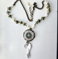 Stalactite and Rhyolite necklace in green and white