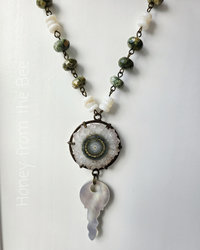 Green and white statement necklace in semi-precious gemstones
