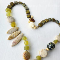 Fossilized Coral Agate necklace in green and cream