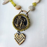 Antique button necklace with semi-precious stones