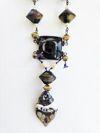 Eye Agate focal with unique lampwork teardrop by Lori Lochner in this Evil Eye Talisman Necklace