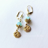 Peruvian Opal earrings with gold nest charms