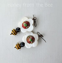 Honeybee earrings with mother of pearl flower