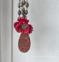 Poppy pendant with vintage rosary chain