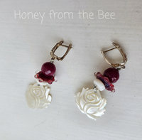 Ruby Quartz earrings with mother of pearl roses