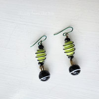 Lampwork earrings in light green and black