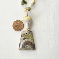 Mushroom necklace in green, brown and white