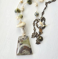 Mushroom Rhyolite necklace in green, brown and white