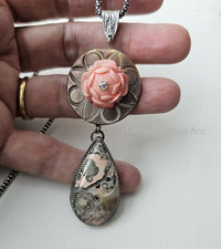 Stunning art pendant necklace in peach and greys