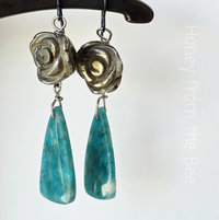 Blue green gemstone earrings with pyrite rose
