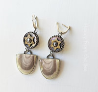 Imperial Jasper earrings with antique mother of pearl and steel cut buttons