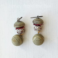 Rose and sage earrings feature lampwork and ceramic