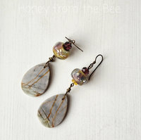 Lampwork earrings in lavender and yellow with picasso jasper dangle