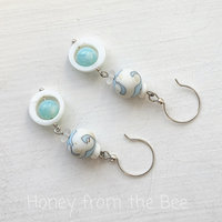 Peruvian Opal earrings with lampwork in blue and white