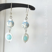 Artisan earrings in sky blue and white