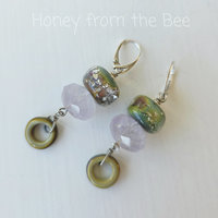 Lavender and sage earrings feature amethyst and lampwork