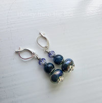 Apatite earrings with lampwork in teal and lavender