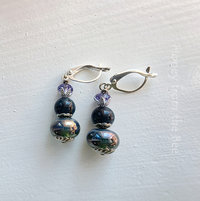 Lavender and dark teal earrings with silver accents