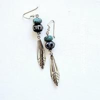 Silver and Turquoise earrings feature feather dangle