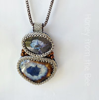 One of a kind statement necklace in blue, silver and copper