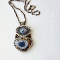Blue and silver pendant with copper pearls