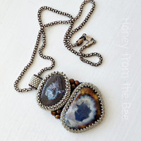 Boulder opal necklace in blue, silver and copper